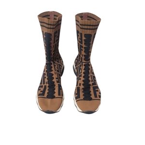Fendi Brown & Black FF Logo Sock Sneakers Size 8.5